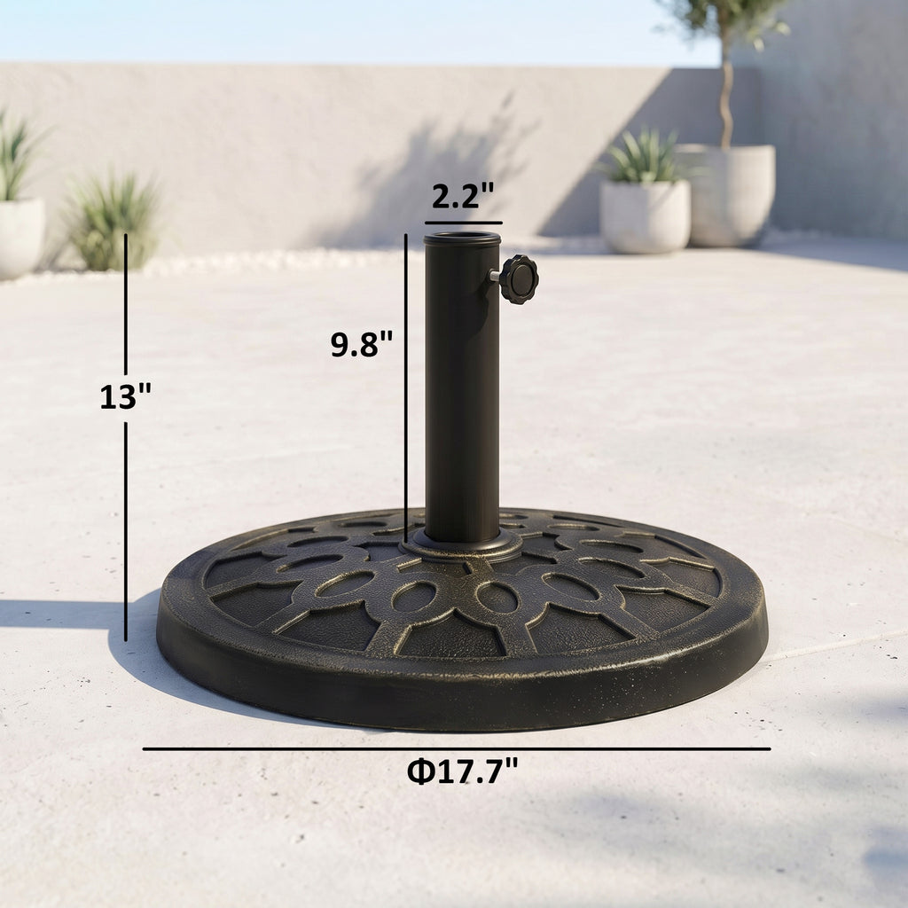 18" 26 lbs Round Resin Umbrella Base Stand Market Parasol Holder with Beautiful Decorative Pattern & Easy Setup, for Φ1.5", Φ1.89" Pole, for Lawn, Deck, Backyard, Garden, Bronze