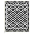 Outdoor Rug Carpet Reversible Plastic Straw Rug with LED Lights Black and White 10' x 8' for Patio