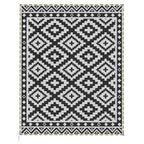 Outdoor Rug Carpet Reversible Plastic Straw Rug with LED Lights Black and White 10' x 8' for Patio