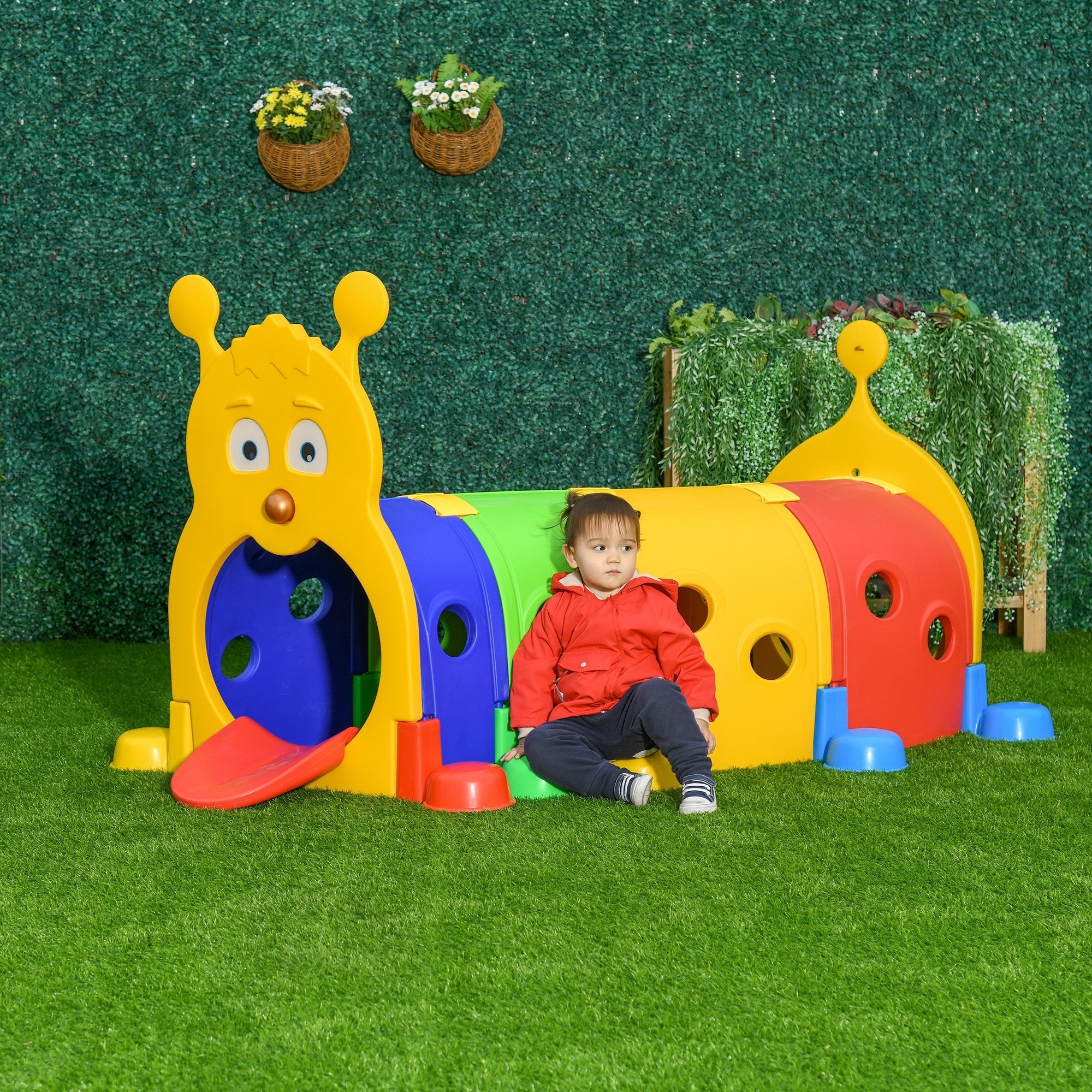 Caterpillar Play Tunnel, Toddler Tunnel for Kids Crawl and Climb Through, Kids' Play Structure Indoor Outdoor, 4 Sections, Multicolored