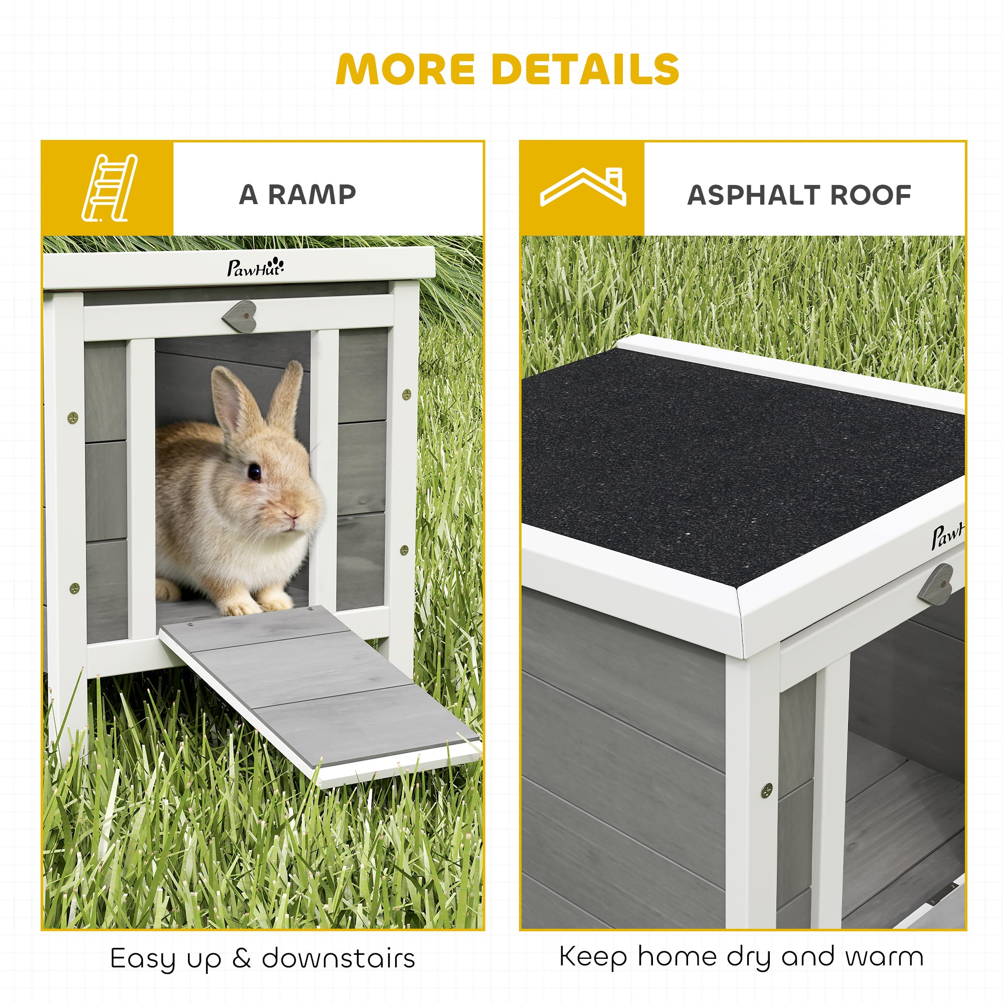 Small Wooden Rabbit Hutch Bunny Cage Guinea Pig Cage Duck House Dog House with Openable & Waterproof Roof, for Rabbits, Chickens, Ducks, Gray