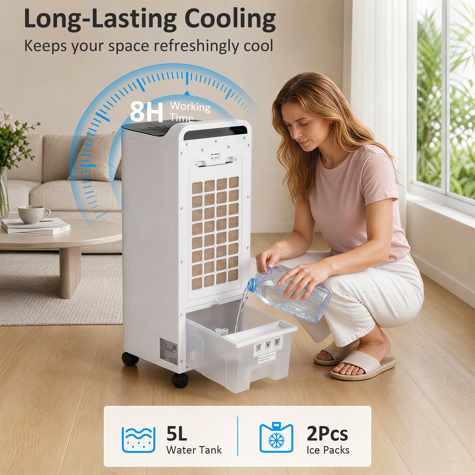 Room Air Cooler with Ice Packs, Ice Cooling Fan Water Humidifier Unit with Remote, Timer, Oscillating