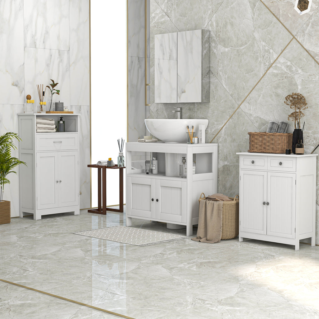 Pedestal Sink Storage Cabinet, Bathroom Under Sink Cabinet with 2 Doors and Open Shelf, Bathroom Vanity, White