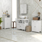 Pedestal Sink Storage Cabinet, Bathroom Under Sink Cabinet with 2 Doors and Open Shelf, Bathroom Vanity, White