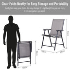 Set of 2 Outdoor Folding Chairs, Stackable Patio Dining Chairs with Armrests, Metal Frame, Gray