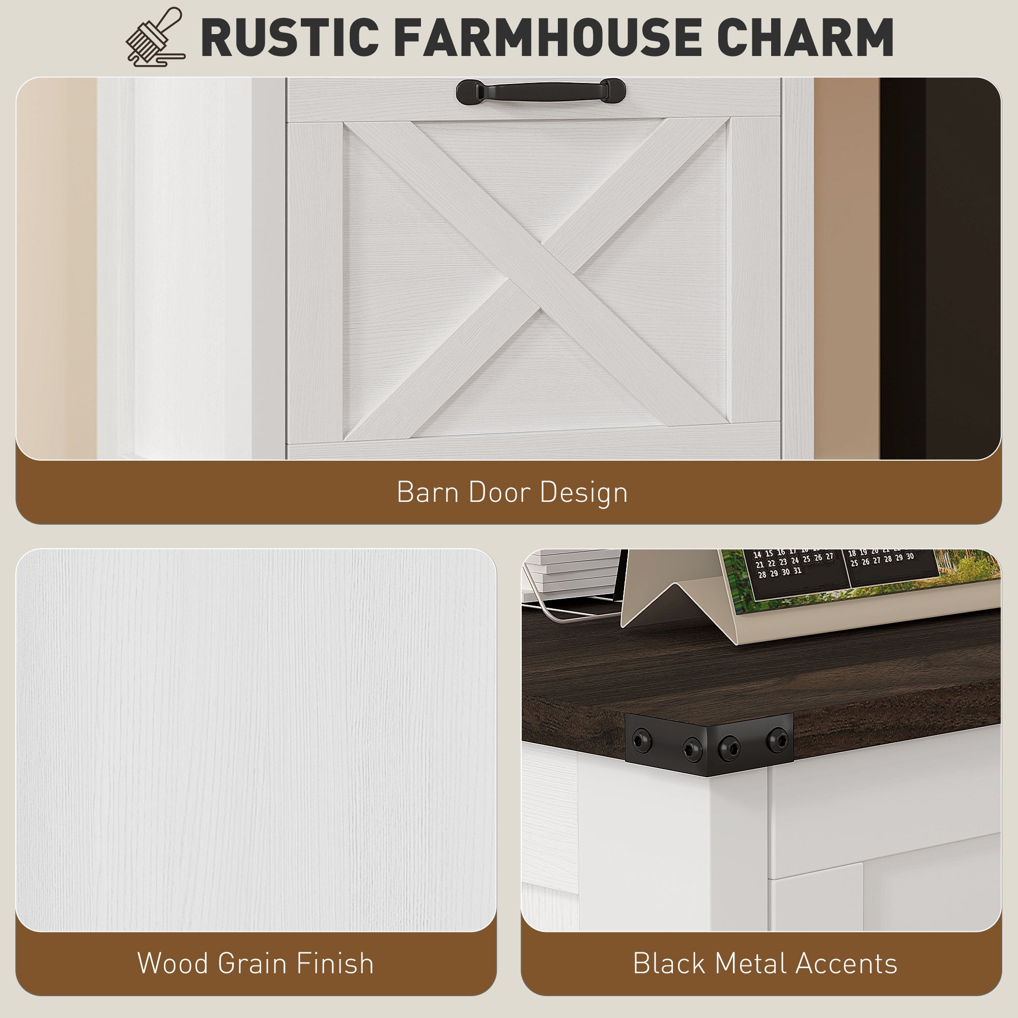 Vertical File Cabinet with 3 Drawers, Rustic Farmhouse Office Storage Cabinet for A4, Letter Size, Distressed White