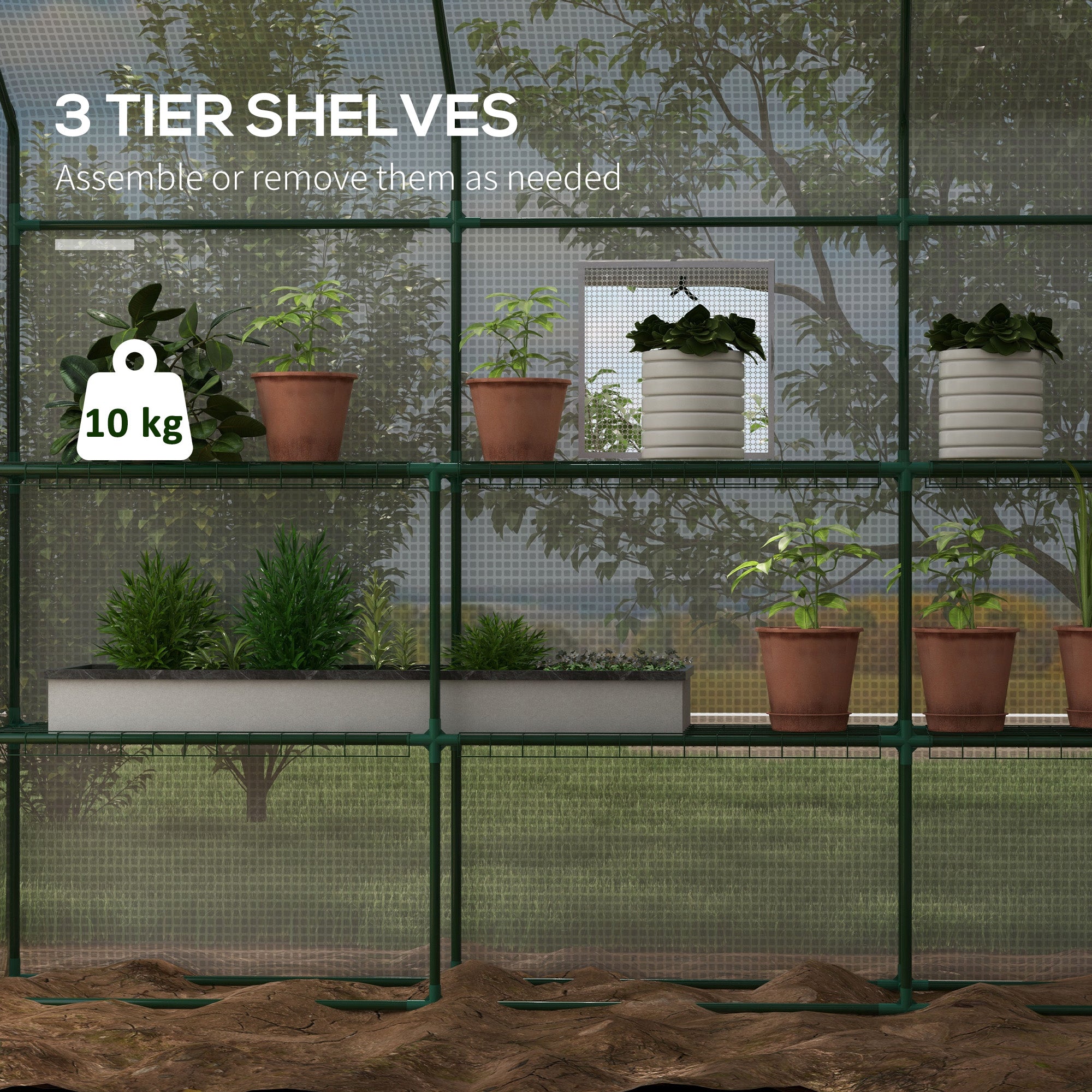Portable Greenhouse, Water/UV Resistant Walk-In Small Outdoor Green House with 2 Tier Flower Rack Shelves, White