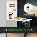 Wall Mounted Foldable Desk with a Blackboard, Fold Out Convertible Floating Desk with Shelves, White