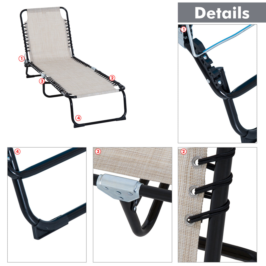 Foldable Chaise Lounge, 3-Position Reclining Back, Portable design and Breathable Mesh for Poolside, Camping, Hiking - Cream White