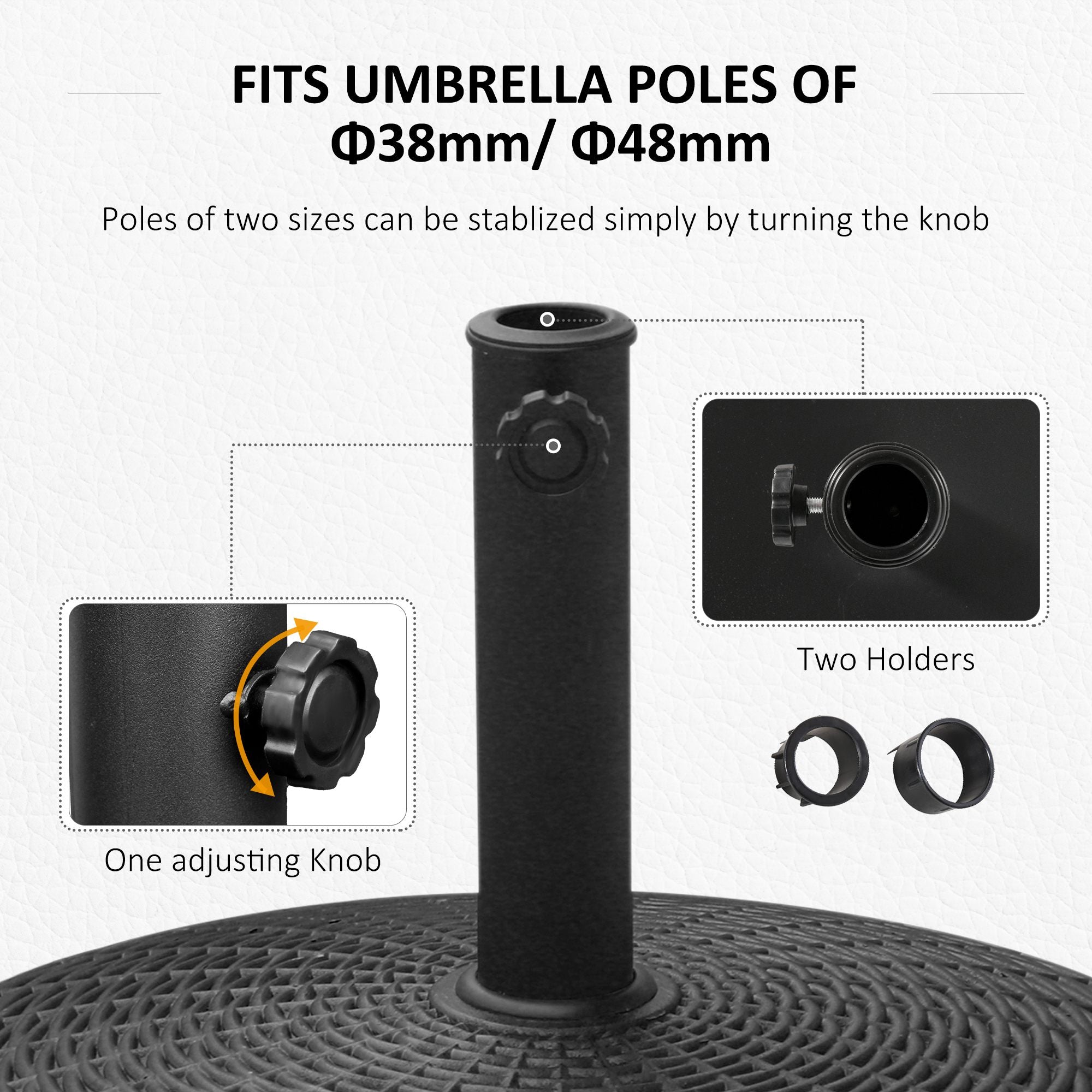 20.5" Heavy Duty Umbrella Stand, 50 lbs. Umbrella Base for 1.5" or 2" Umbrella Poles, Patio Market Stand for Deck, Black