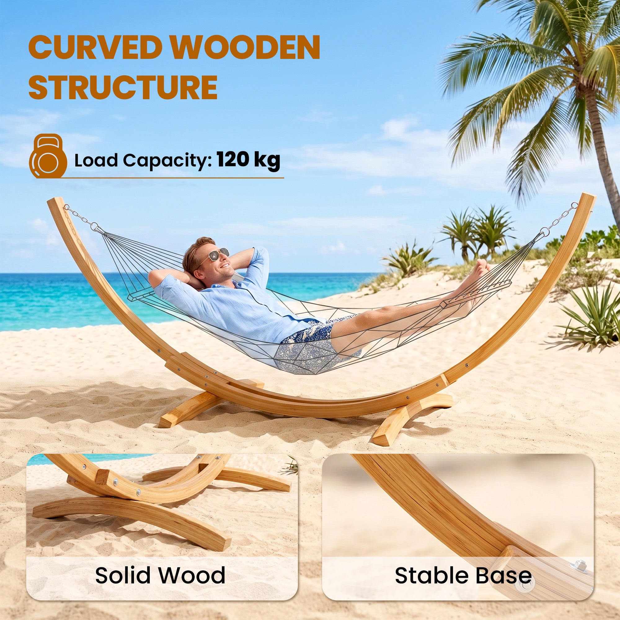 10.6' Wooden Hammock Stand Only, Universal Hammock Frame for Single Bed, Garden Picnic Camp Accessories, 264lbs, Natural