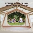 4-Season Camping Tent with Extended Awning and Higher Sidewalls, Waterproof Family Tent with Dual Doors, 126″ L x 98.5″ W x 82.5″ H, Beige