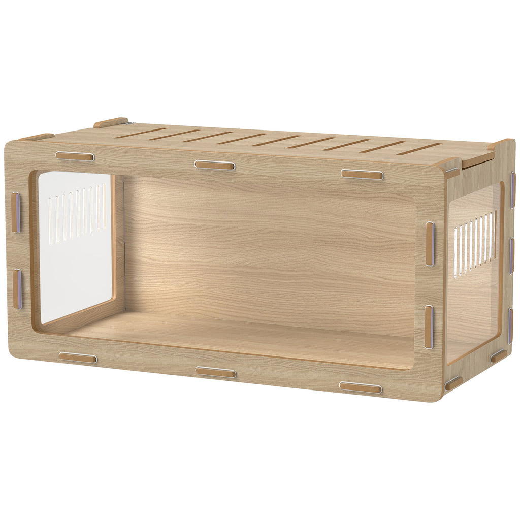 Hamster Cage with Easy View Acrylic Panels, Air Vents & Openable Roof, for Gerbil, Guinea Pig, 39" x 20" x 18.5", Oak