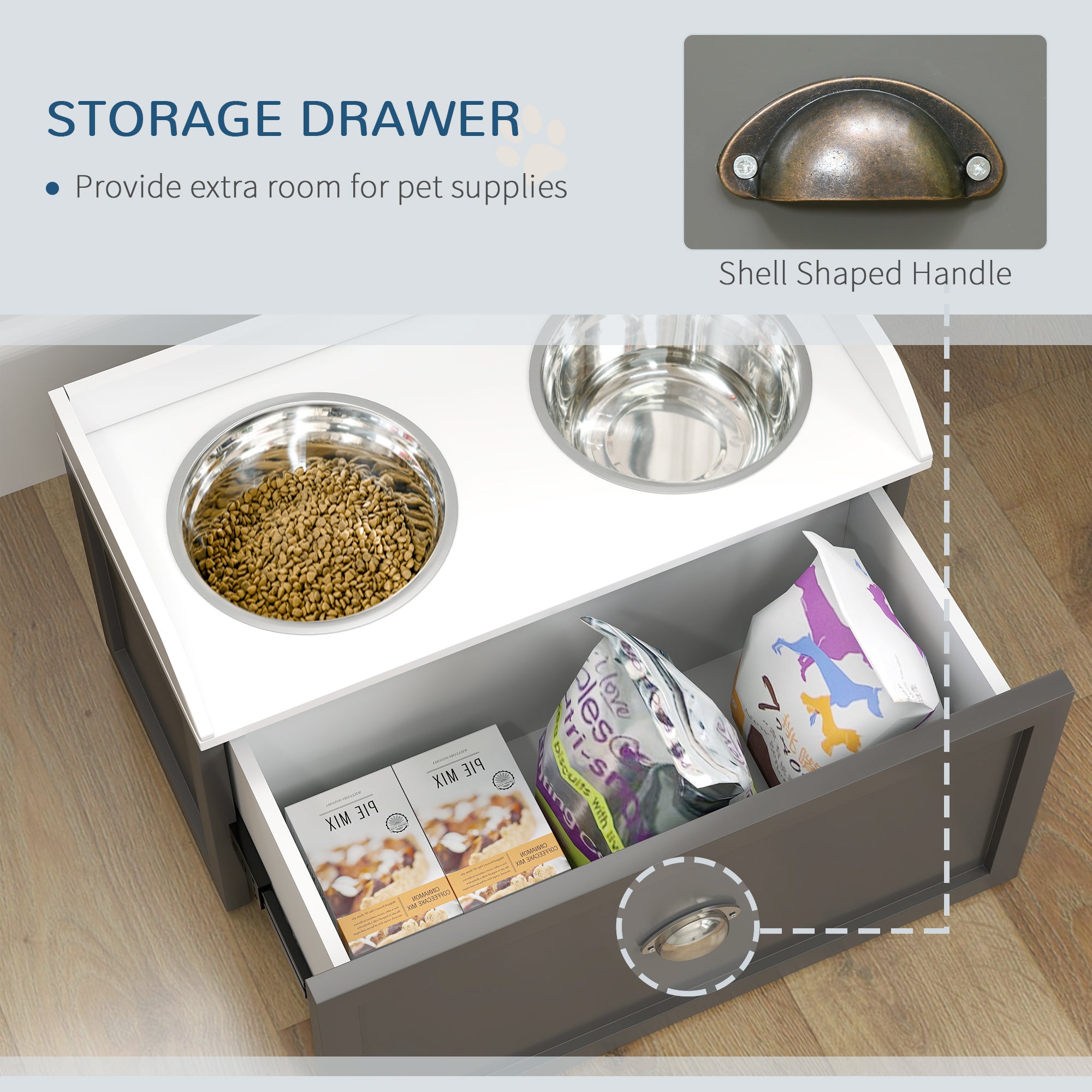 Pet Feeding Station Pet Dish Bowl Set with Storage, 2 Elevated Dog Bowls for Large Sized Dogs, Gray