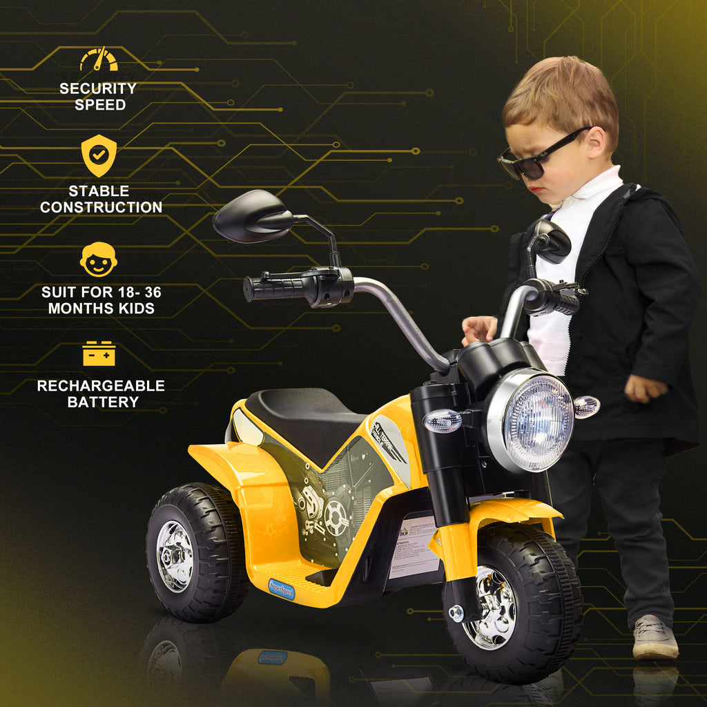 Electric Motorcycle for Kids, 6V Battery Powered Ride-On Dirt Bike 3-Wheels Motorbike with Horn Headlights Realistic Sounds Speed for 18 - 36 Months Yellow