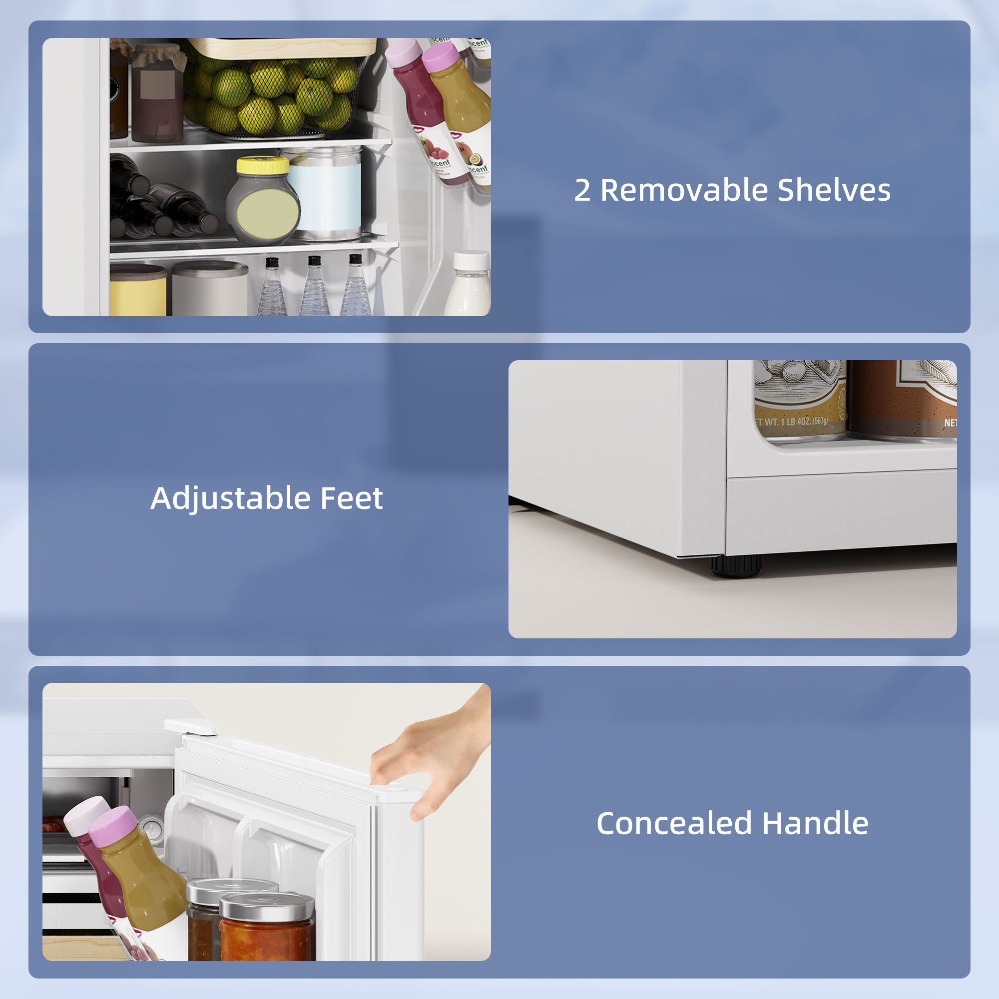 2.5 Cu.Ft Mini Fridge, Single Door Compact Refrigerator with Freezer, Adjustable Thermostat, Reversible Door, White