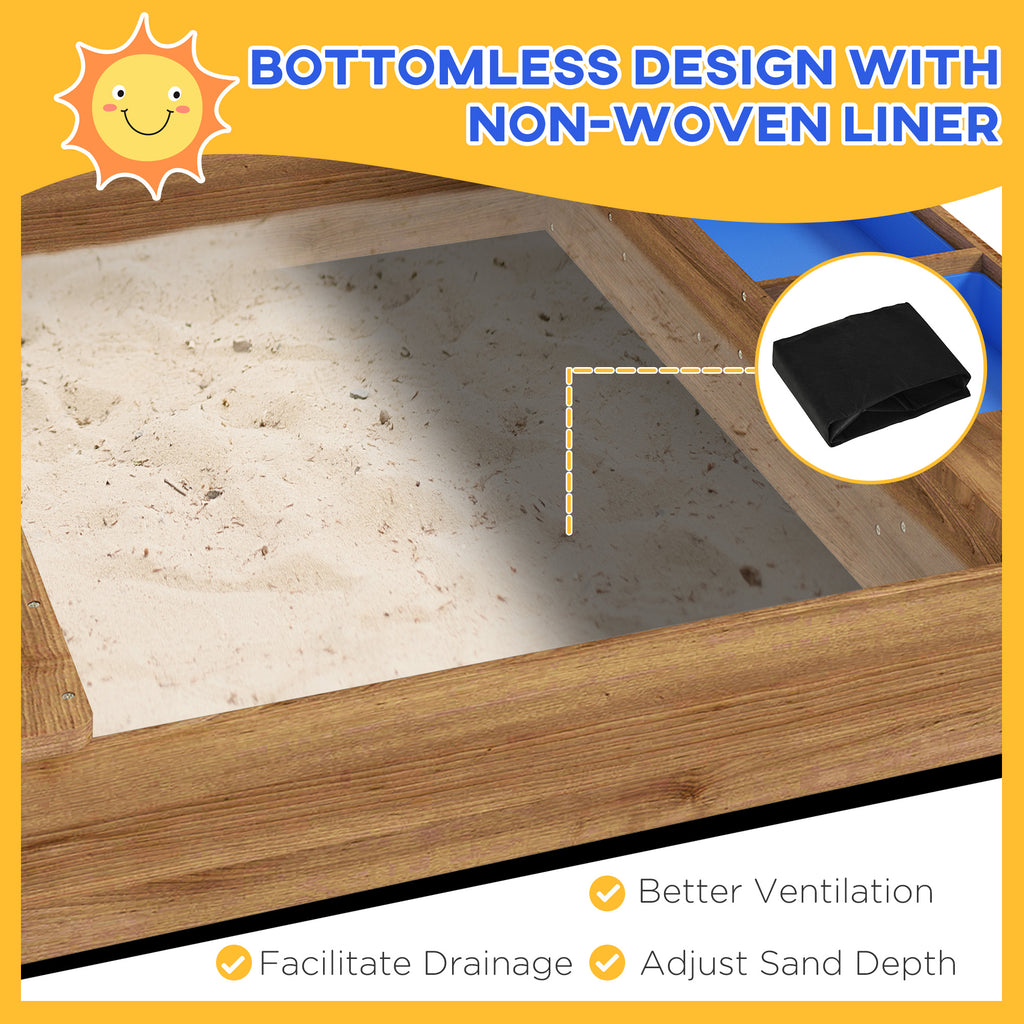 Wooden Sandbox with Canopy, House Design for 3-7 Years Old, Brown