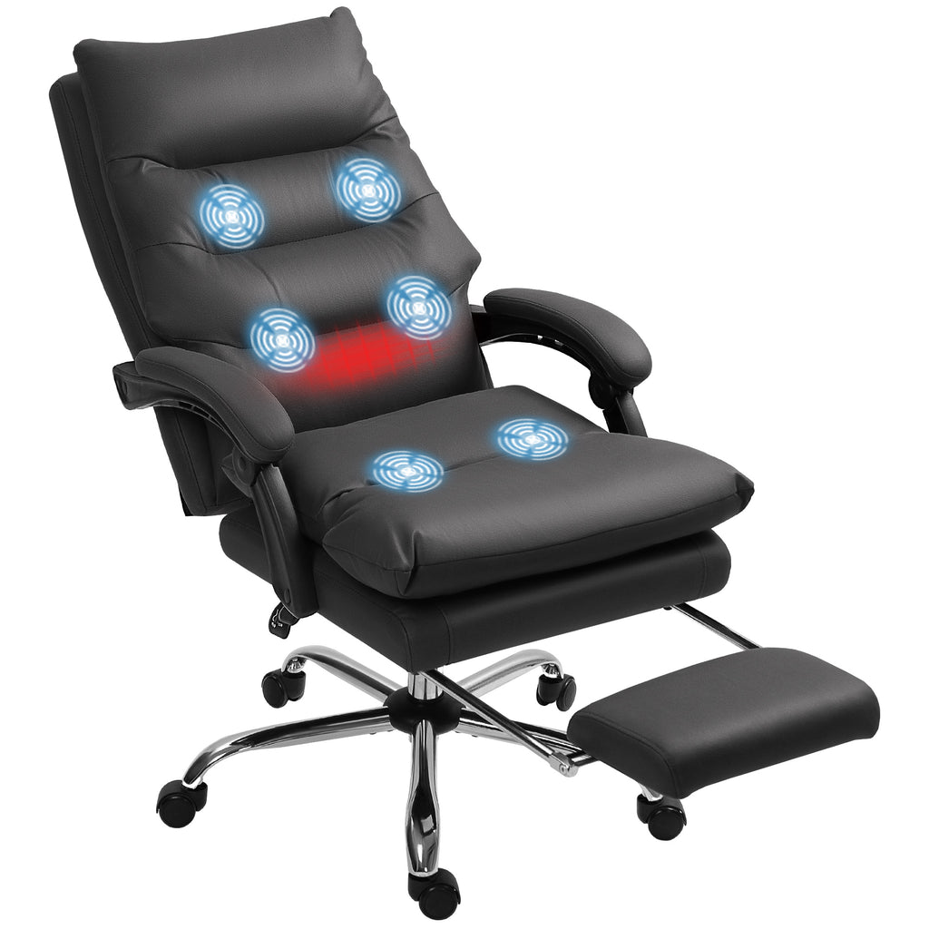 Massage Office Chair with Heat Function, Computer Desk Chair with Footrest Swivel Wheels, Black