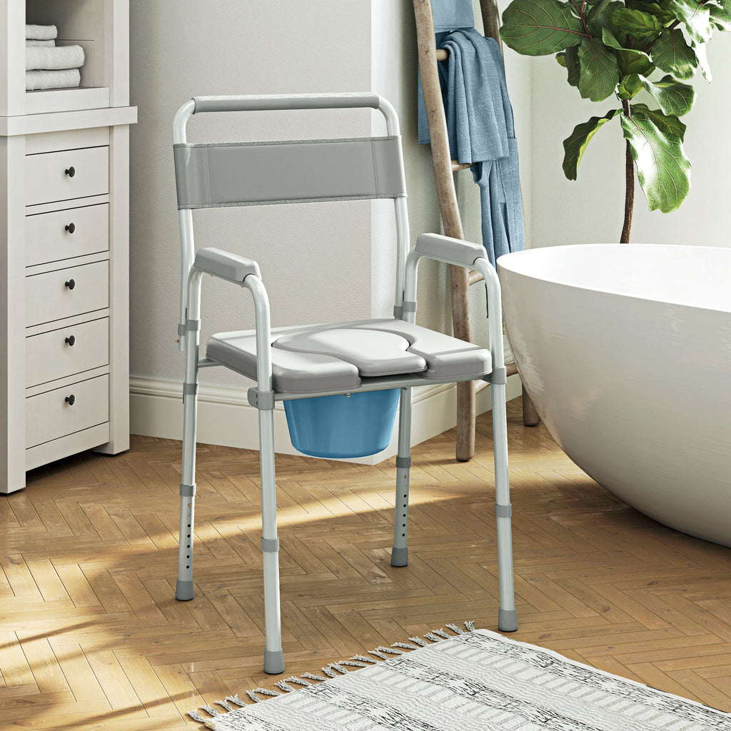 Bedside Commode Chair for Seniors, Adults, Handicap, Raised Toilet Seat with Arm, Adjustable Height, 331 lbs, Gray