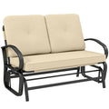 Outdoor Glider Bench, 2-Person Patio Rocker Loveseat with Tufted Cushions, Steel Frame for Porch, Garden Backyard, Beige