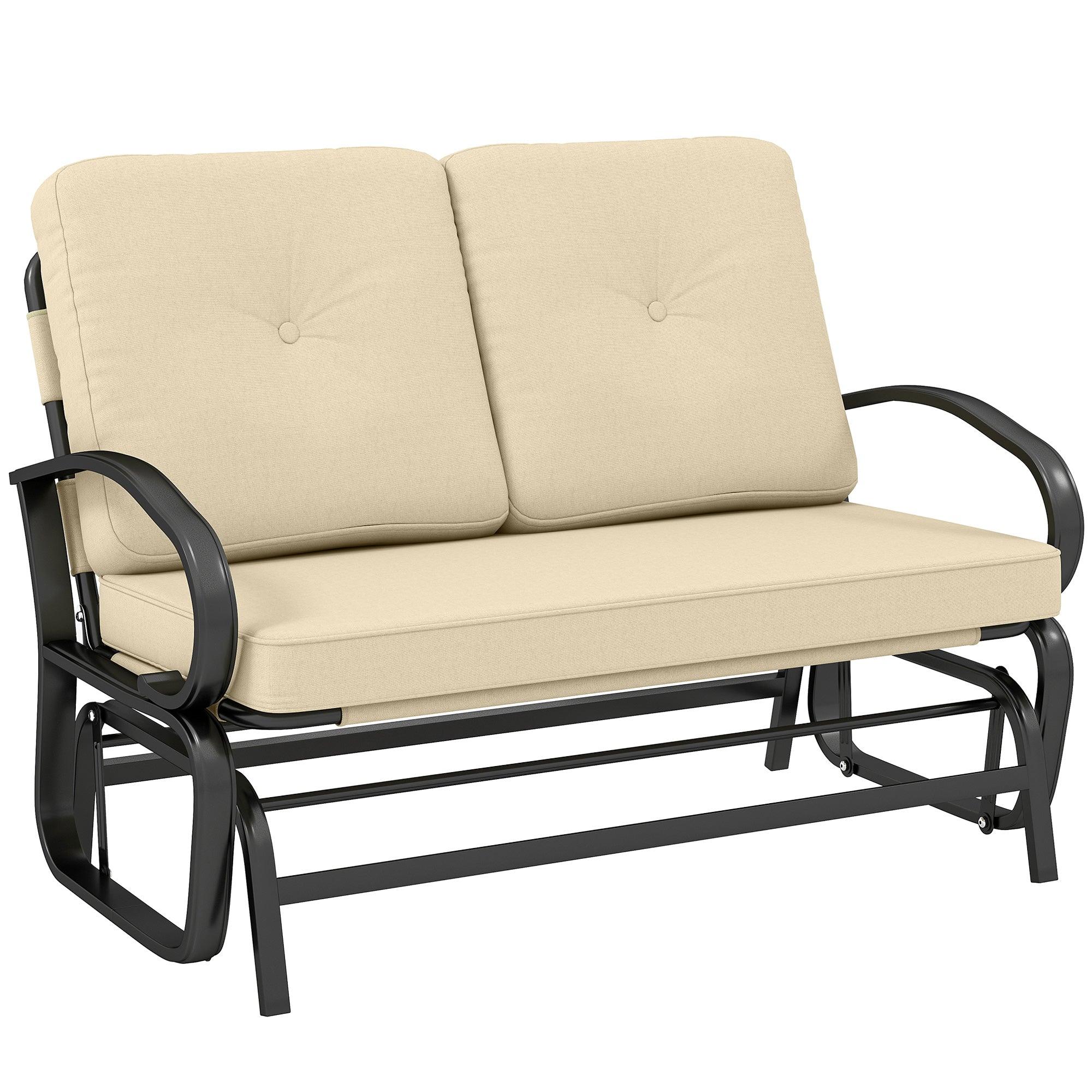 Outdoor Glider Bench, 2-Person Patio Rocker Loveseat with Tufted Cushions, Steel Frame for Porch, Garden Backyard, Beige