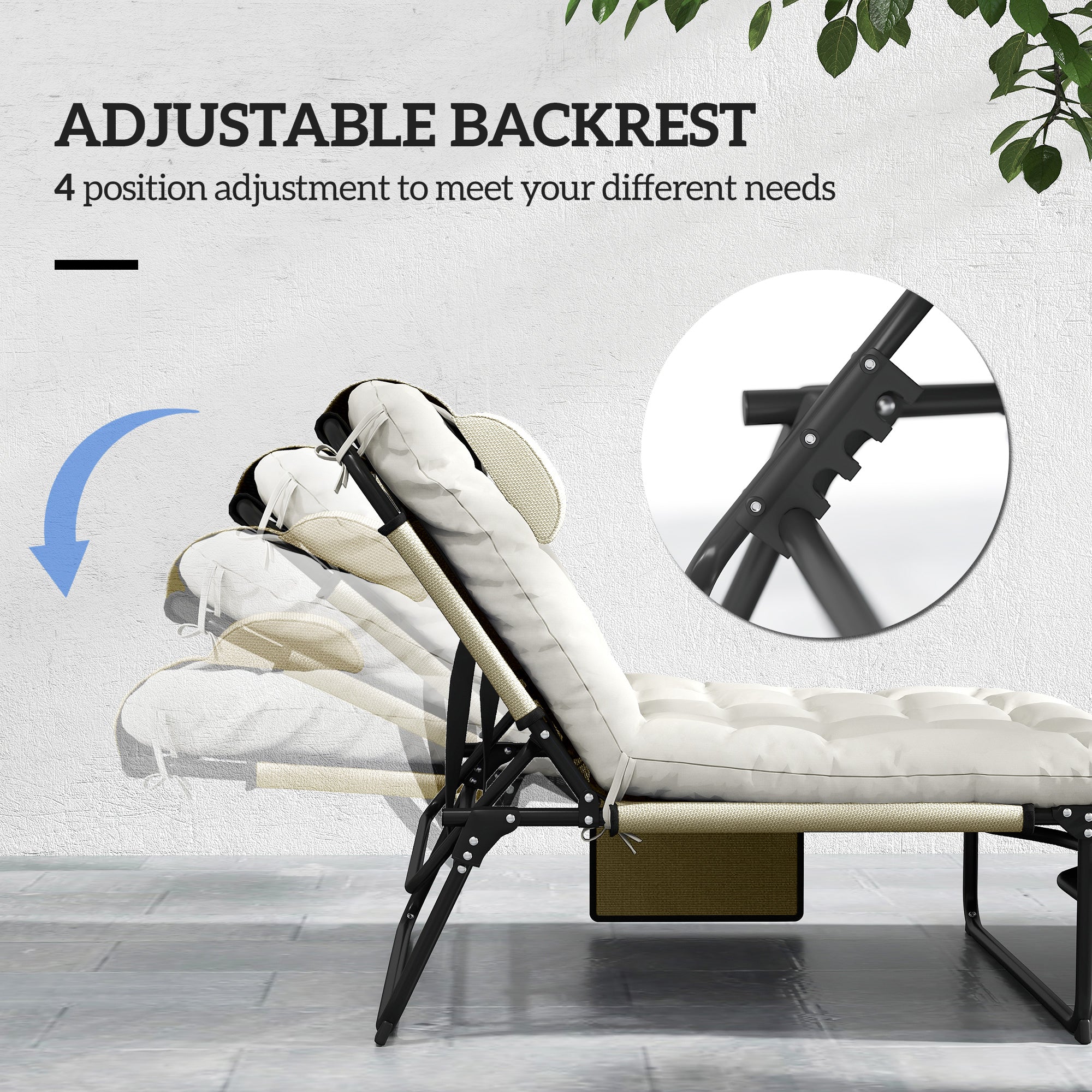 Folding Chaise Lounge Pool Chair with 4-level Reclining Back, Cushion, Side Pocket, Headrest, Beige
