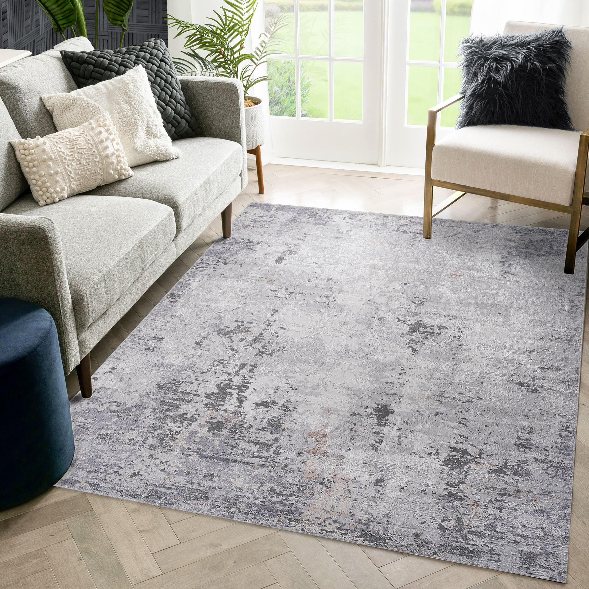 Naar 5x7 Abstract Stain-Resistant Area Rug with Non-Shedding Design, Kid and Pet-Friendly Carpet, 90" L x 63" W x 0.35" H, Ivory+Taupe