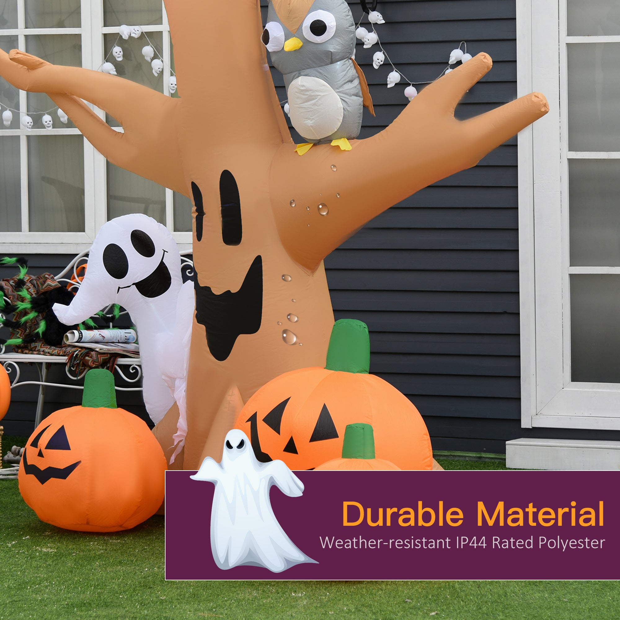 7.5' Tall Lighted Halloween Inflatables Outdoor Decorations Haunted Tree With Owl, Ghost, Pumpkins, Blow Up LED Yard Decor for Garden, Lawn, Party, Holiday, Waterproof