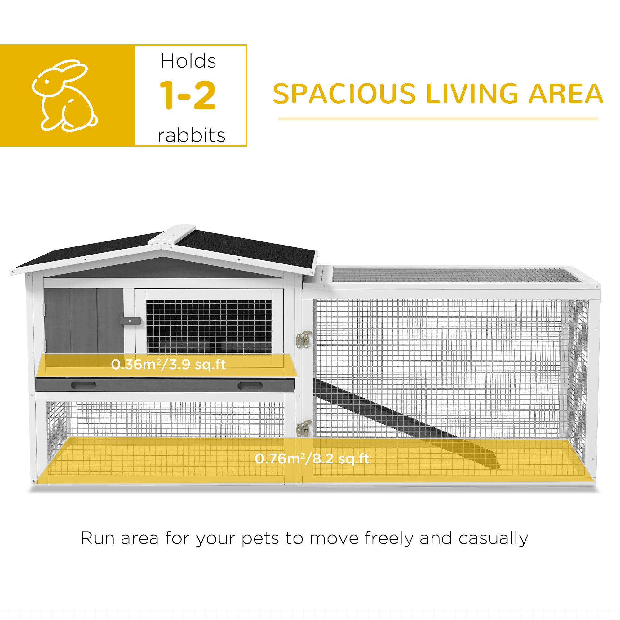 Rabbit Hutch 2-Story Bunny Cage, Guinea Pig Cage Indoor Outdoor, Small Animal House with Slide Out Tray, for Rabbits, Chickens, Ducks, 61.5" x 23" x 27", Light Gray