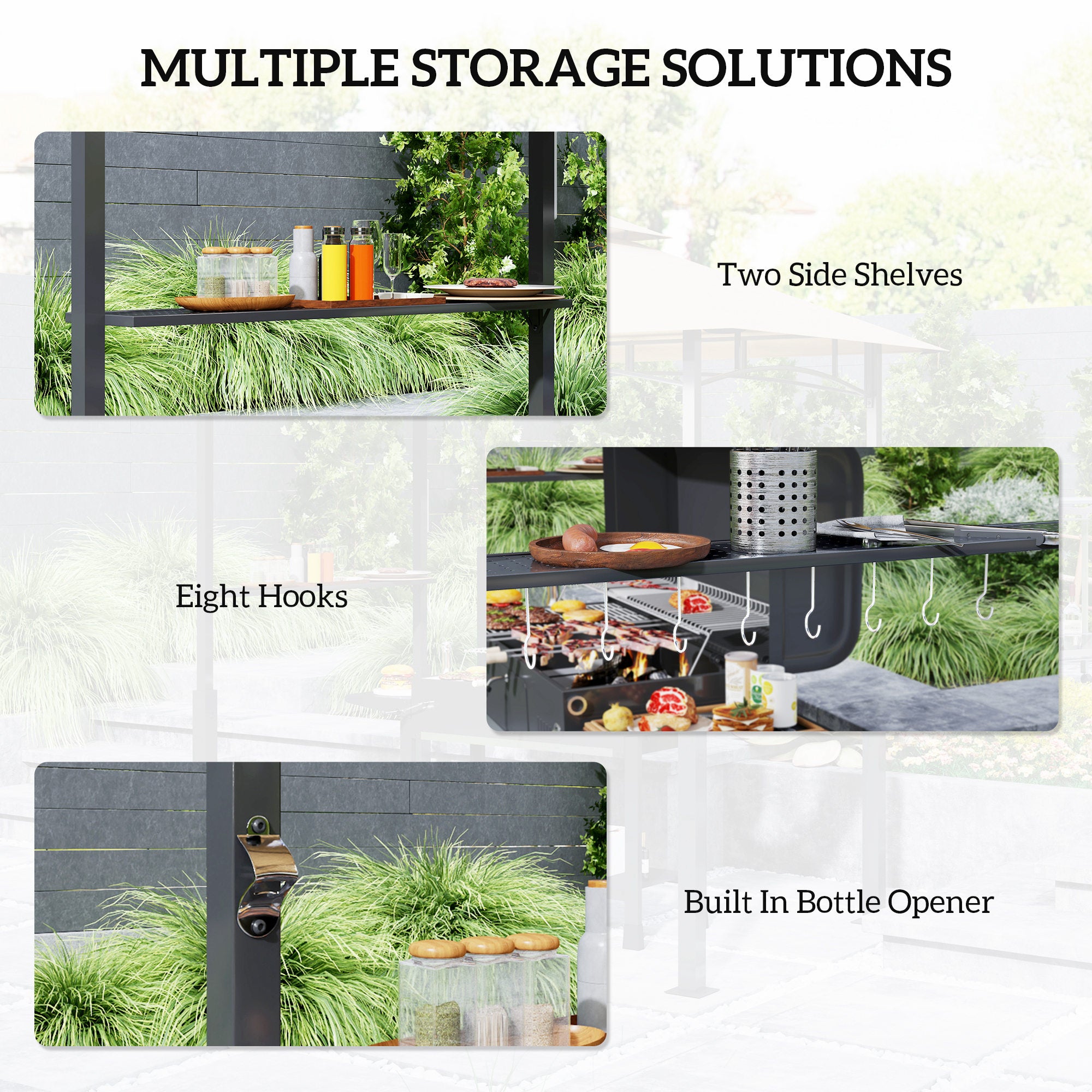 8' x 5' Outdoor Grill Gazebo, Barbecue Gazebo Shelter with LED Light, 2 Side Shelves, Hooks, Bottle Opener, Dark Brown