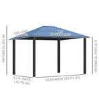 10' x 12' Hardtop Gazebo Canopy with Polycarbonate Roof, Aluminum Frame, Permanent Pavilion Outdoor Gazebo with Curtains for Patio, Garden, Backyard, Deck, Lawn, Dark Brown, Off-White