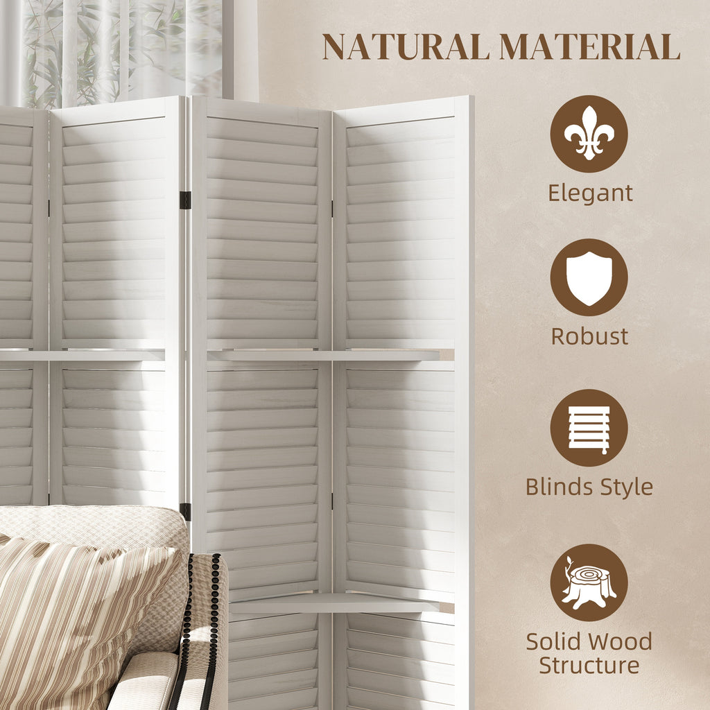6 Panel 67" Tall Wood Privacy Screen Room Divider with 3 Shelves and Folding Storage for Bedroom, White