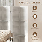 6 Panel 67" Tall Wood Privacy Screen Room Divider with 3 Shelves and Folding Storage for Bedroom, White