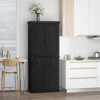 72" Kitchen Pantry Storage Cabinet, Traditional Freestanding Pantry Cabinet with 4 Doors and 2 Adjustable Shelves, Large Central Drawer, X-Frame, Black