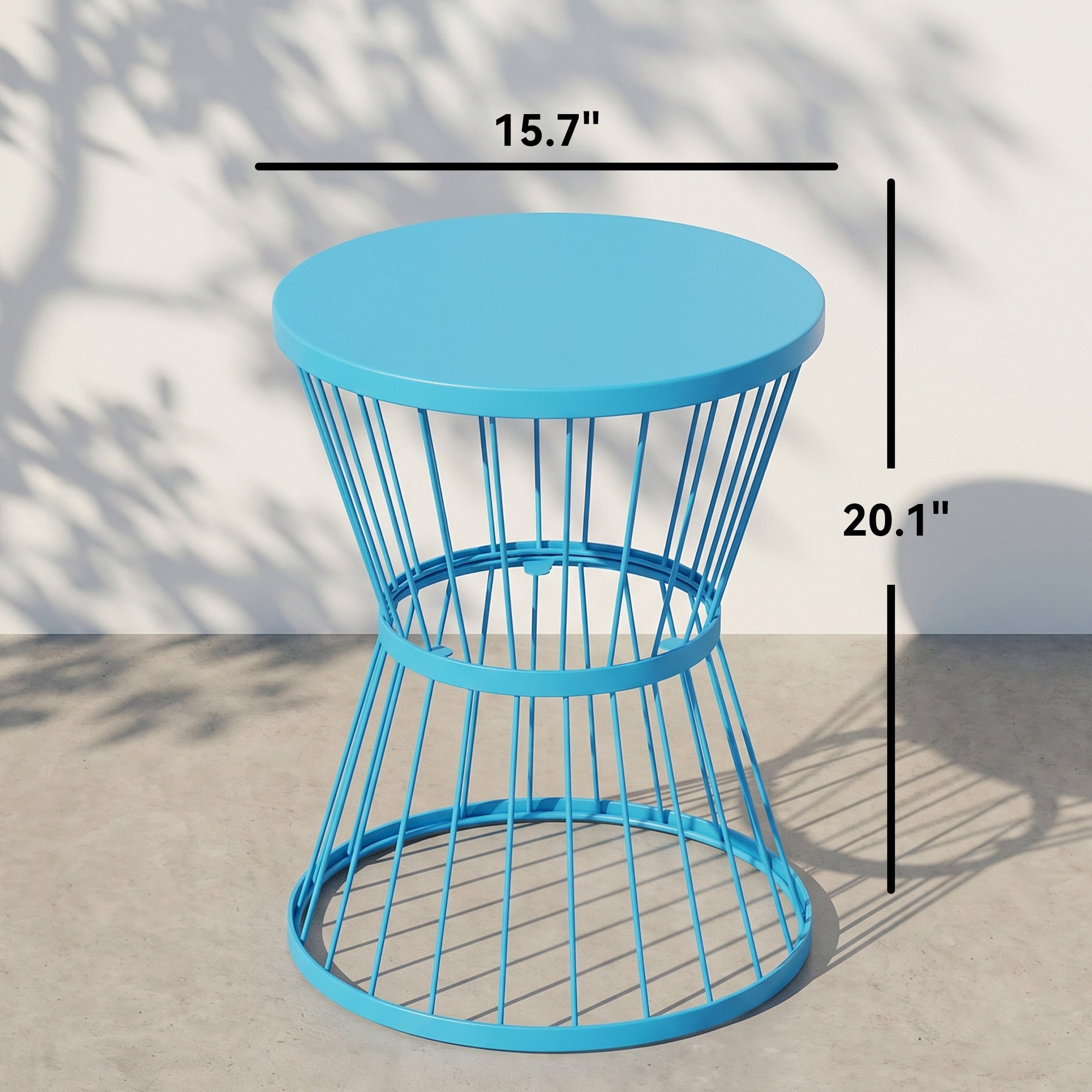 16" Patio Side Table, Garden End Table with Hourglass Design, Steel Accent Table for Outdoor and Indoor Use, Blue