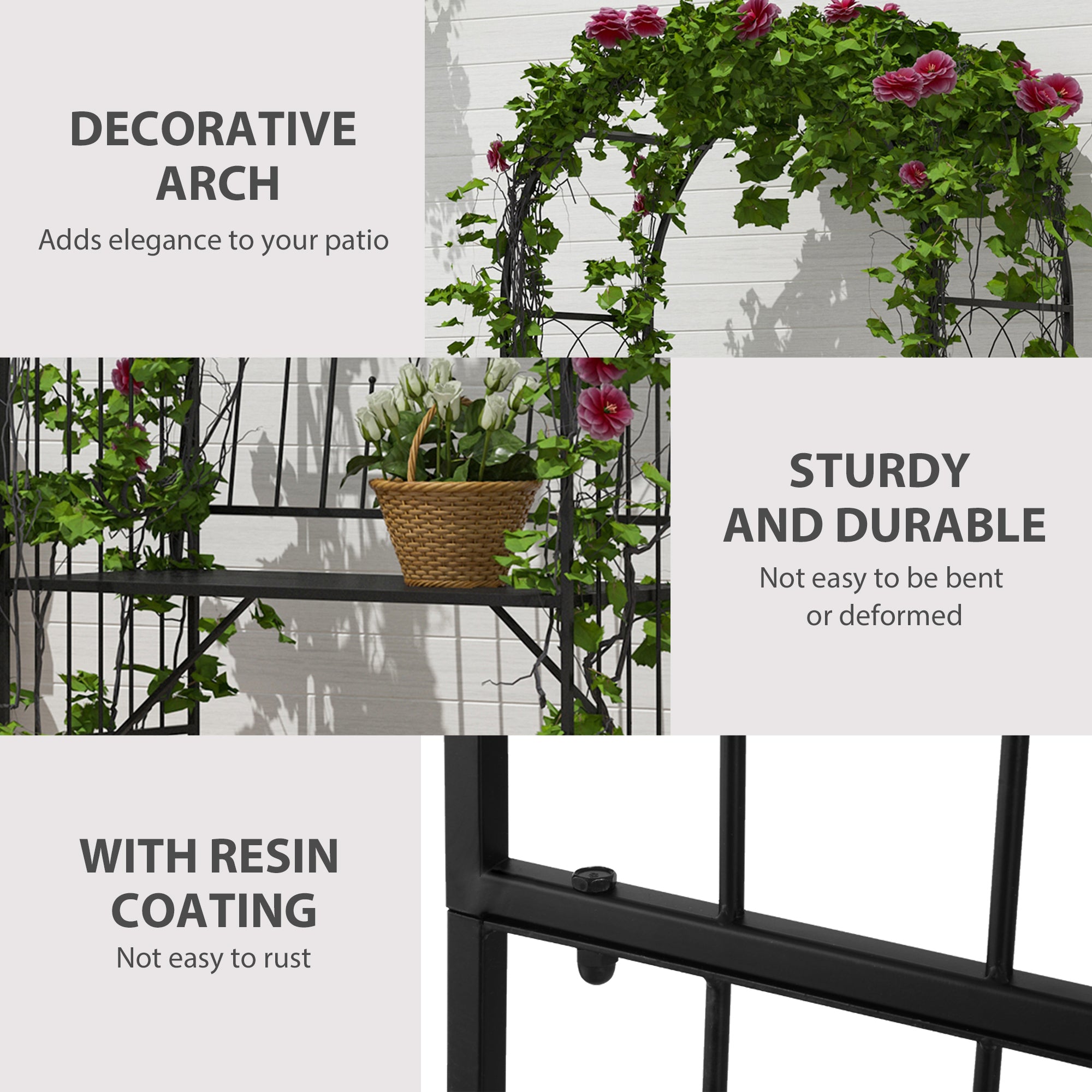 Metal Trellis Arbor Arch for Climbing Plants with Garden Bench, Grow Grapes & Vines, Patio Decor & 2-Person Outdoor Interlacing Decorative Seating with Tips, 484 lbs. Weight Capacity, Black