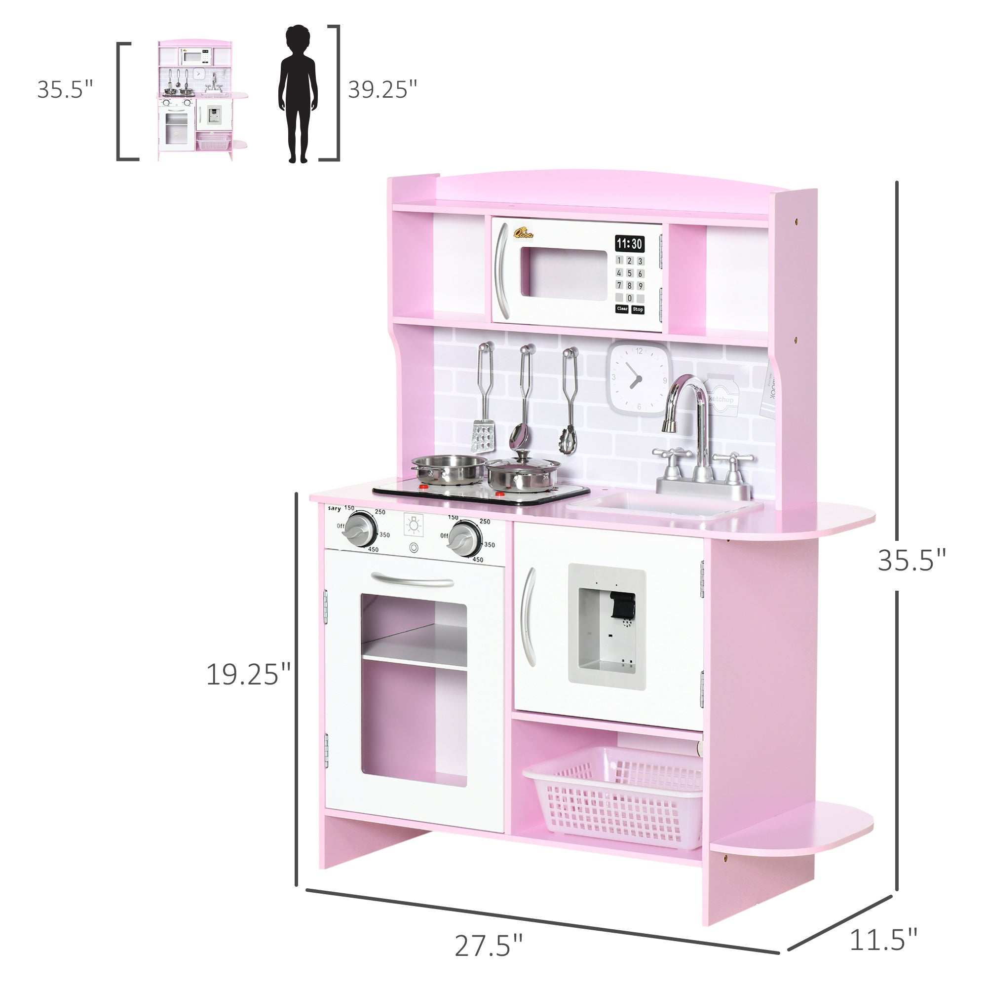 Pretend Play Kitchen with Sound Effects and Stove Lights, Kids Kitchen Playset with Storage, Water Dispenser Preschool & Kindergarten Gift for 3-6 Years Old, Pink