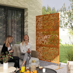Decorative Privacy Fence Screen, Metal Outdoor Privacy Screen Climbing Plant Trellis with Stand, Bamboo Brown