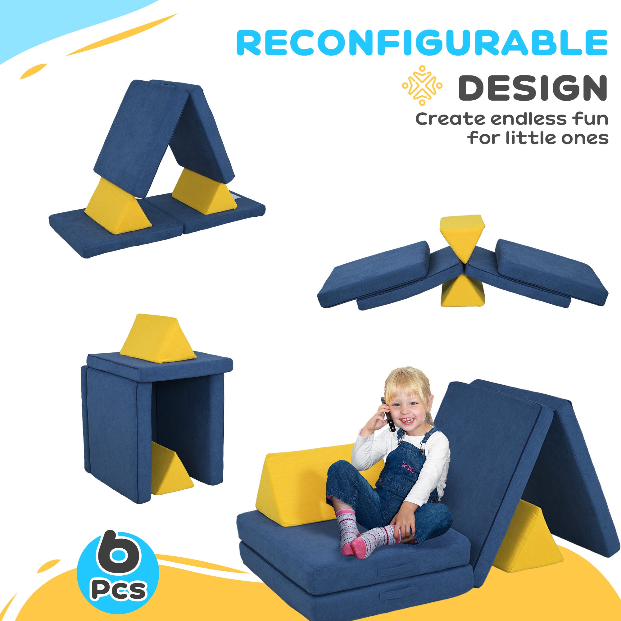 6 Pieces Foam Climbing Blocks for Toddlers with Washable Cover, Climb and Crawl, Blue