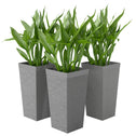 22.8 Inch Set of 3 Outdoor Planters with Stone Finish and Wheels, Stackable Tapered Planters with Drainage Hole, Gray