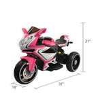 6V Kids Electric Ride-On Motorcycle with MP3, LED Headlight and Light-Up Wheels, Motorbike Ideal for Ages 3-4, 30.5'' L x 16'' W x 20.5'' H, Pink