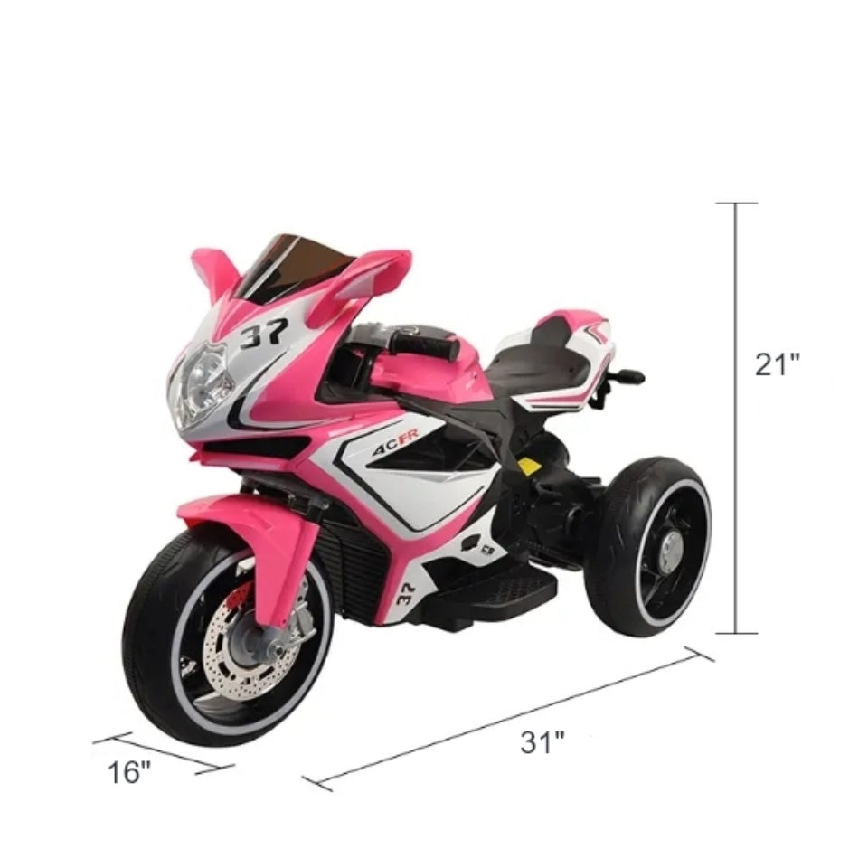 6V Kids Electric Ride-On Motorcycle with MP3, LED Headlight and Light-Up Wheels, Motorbike Ideal for Ages 3-4, 30.5'' L x 16'' W x 20.5'' H, Pink