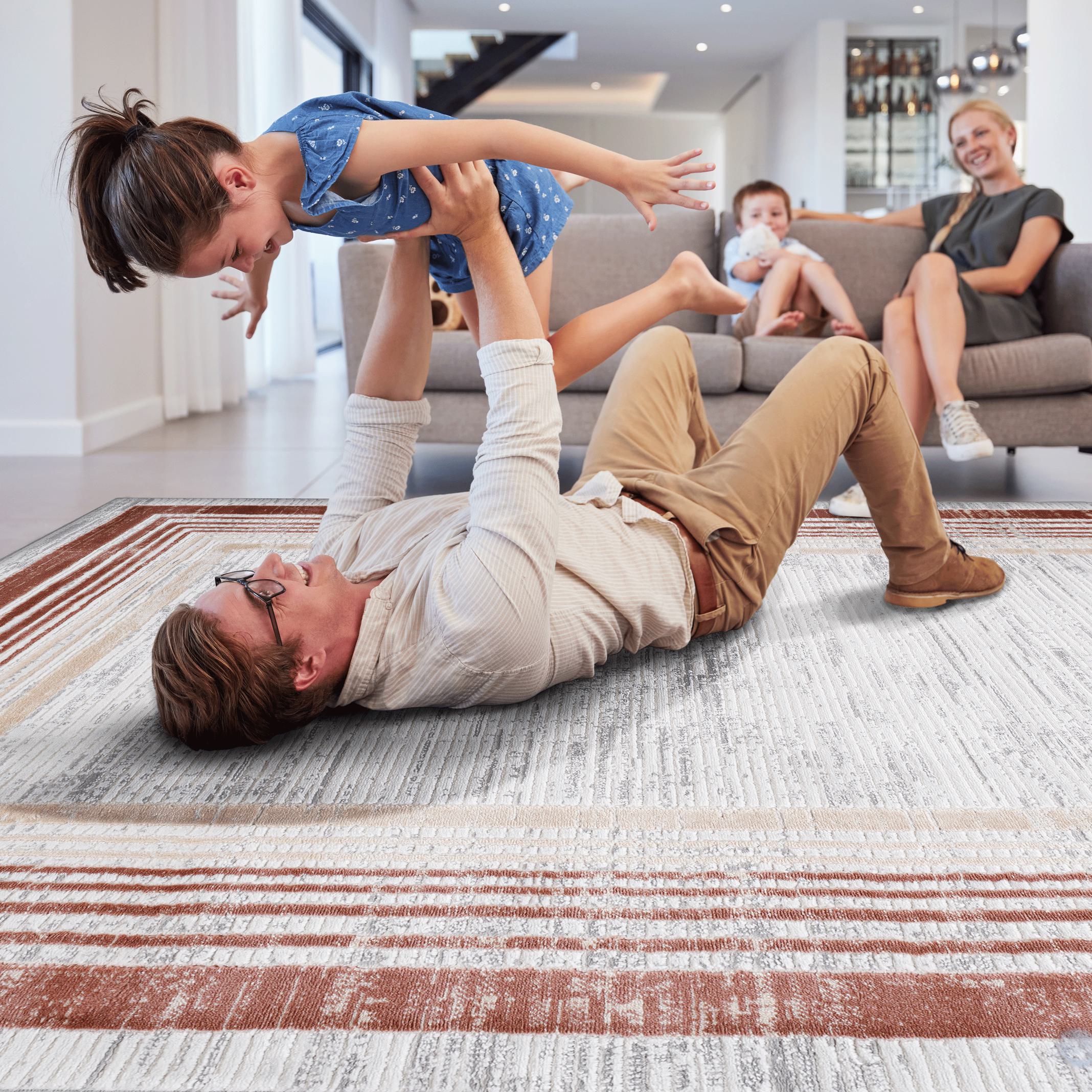 Naar 8x10 Stain-Resistant Area Rug with Cotton Backing, Medium Pile Height, Stylish Kid and Pet-Friendly Carpet, 120" L x 93" W x 0.35" H, Brown