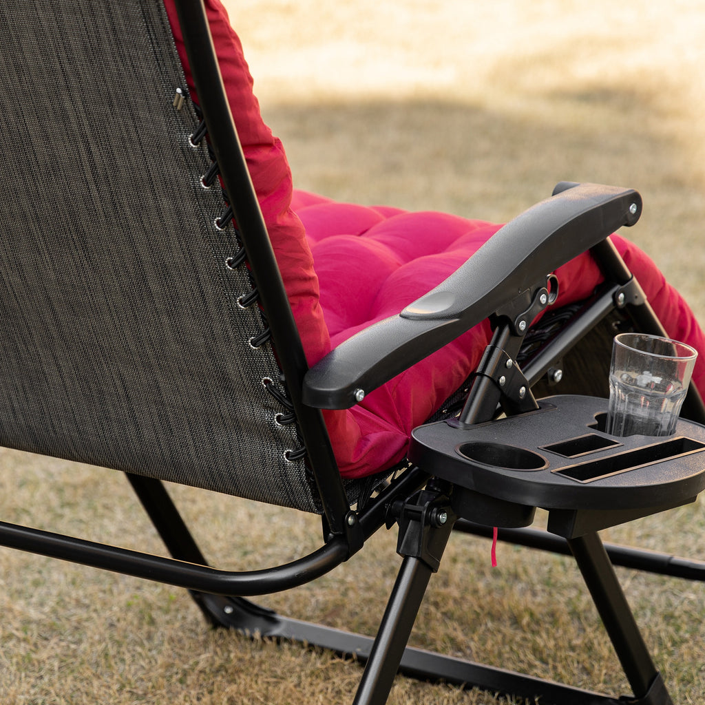 Padded Zero Gravity Chair, Folding Recliner Chair with Cup Holder Cushion, Red