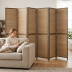 Room Divider, 6 Panel Folding Privacy Screen, 6 FT Tall Hand-Woven Bamboo Wall Partition, Brown