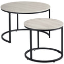 Round Nesting Tables Set of 2, Stacking Coffee Table Set with Metal Frame for Living Room, Grey
