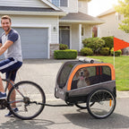 Dog Bike Trailer, Pet Cart Bicycle Carrier with 2 Entrances, Quick Release Wheels, Reflectors, Flag, Safety Leash