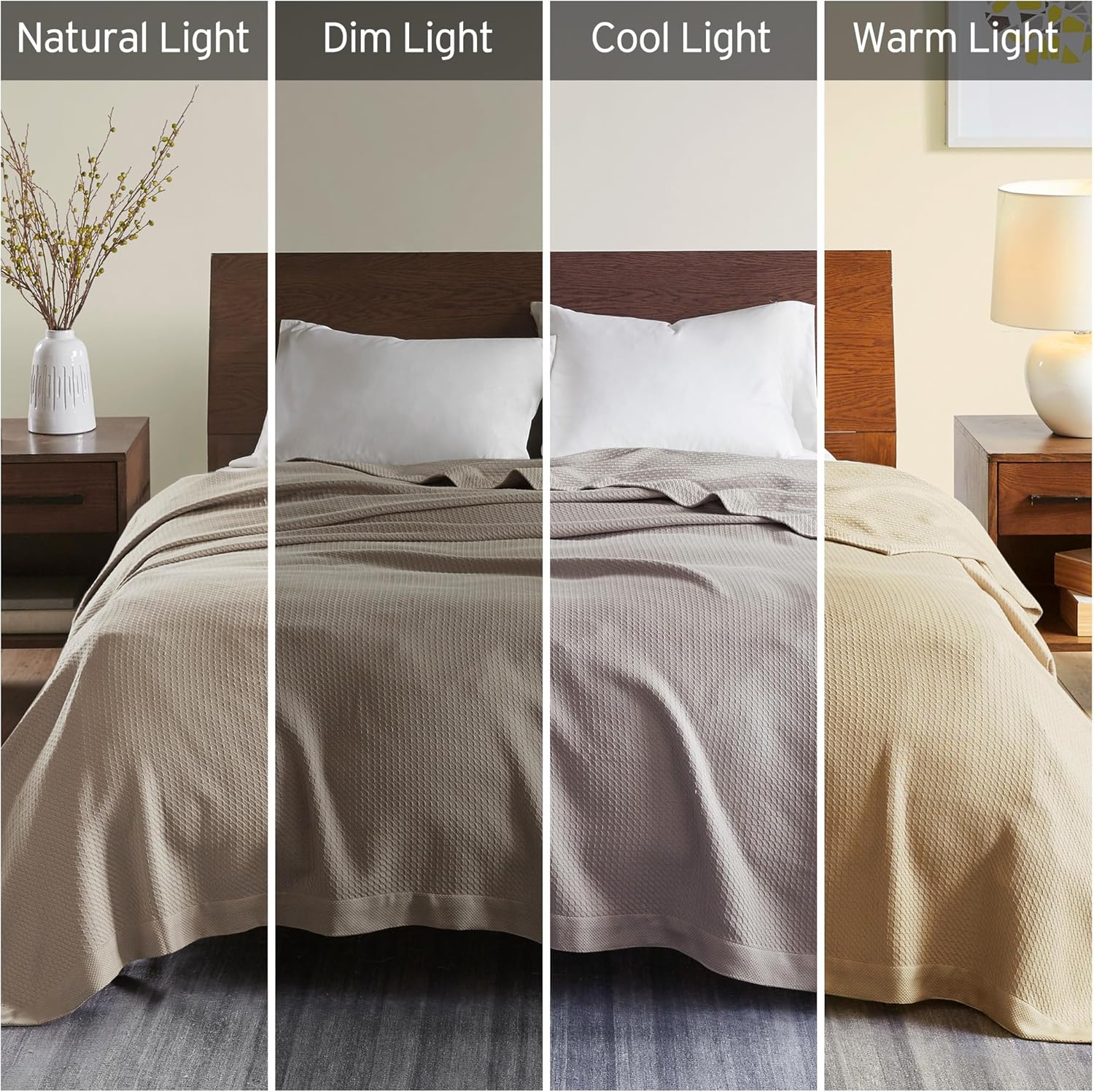Machine Washable Egyptian Cotton Blanket with Breathable Weave, OEKO-TEX Certified, Ideal for Any Bedroom, 90" L x 66" W x 0.25" H, Khaki