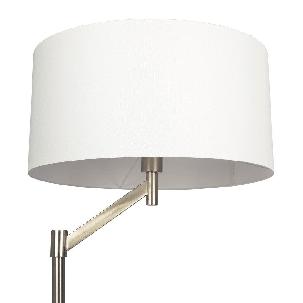 Serene Brushed Nickel Floor Lamp with Rotary Switch, Metal Base, White Linen Shade, 20" L x 20" W x 61" H, White