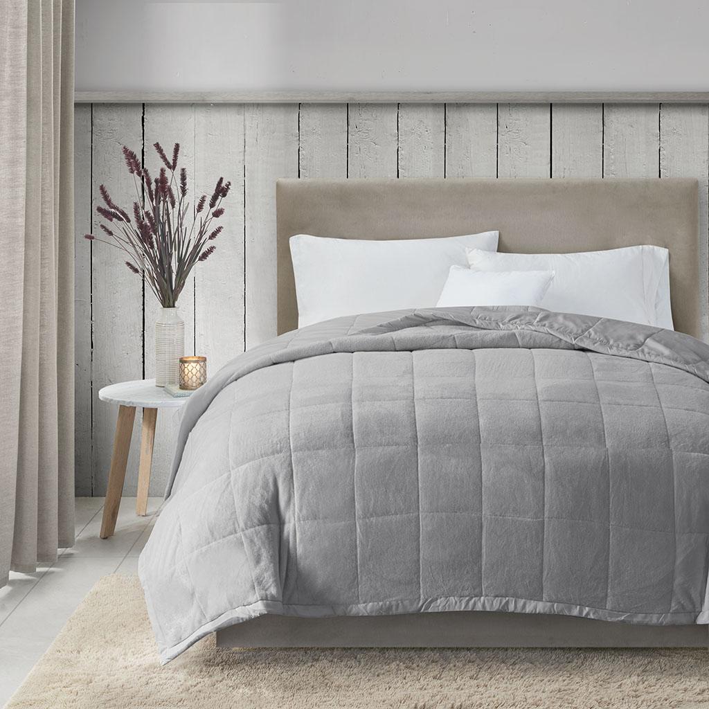 Reversible Down Alternative Blanket with Plush to Microfiber, Temperature Control, Machine Washable, 108" L x 90" W x 0.25" H, Gray